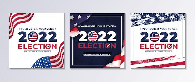 Vector set of square illustration vector graphic of united states flag election and year 2022