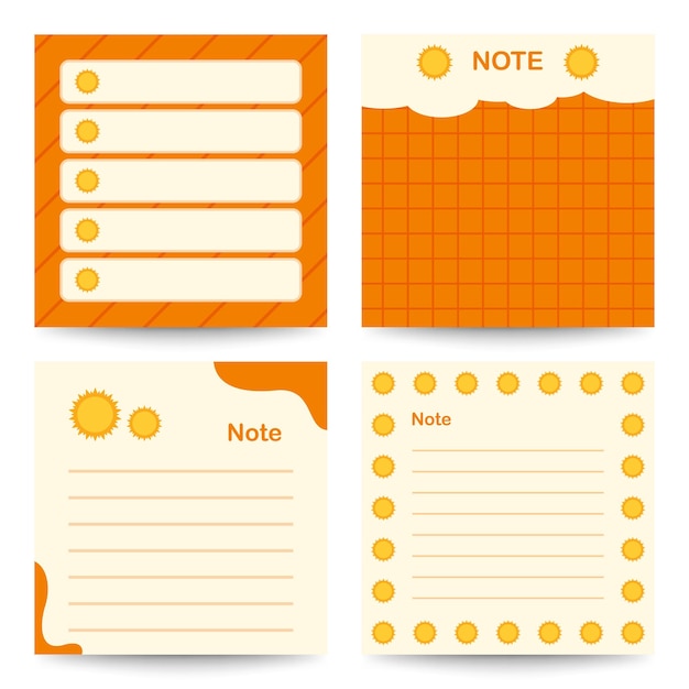 Set of square notepads with sun