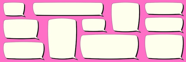 Vector set of square rectangular comic speech bubbles with empty space for text