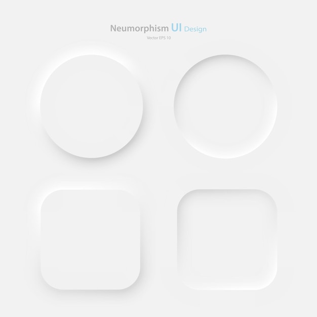 Vector a set of square and round buttons on a white background user interface elements in the style of neumorphism