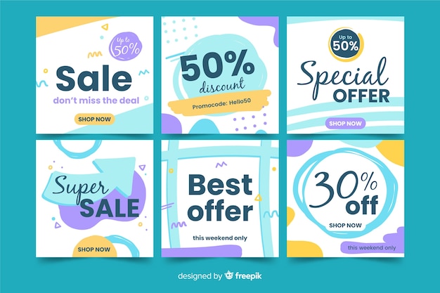 Set of square sale banners for promotion on instagram or social media