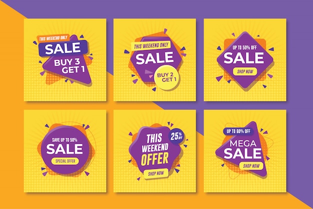 Set of square sale banners for social media