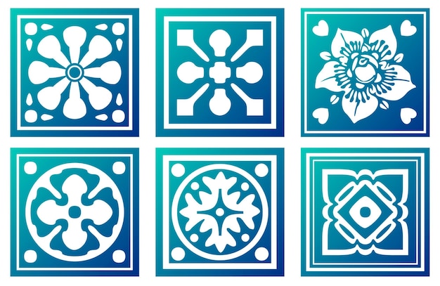 A set of square tiles with beautiful ornaments
