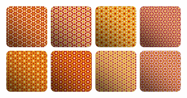 Набор квадратов с желтыми и красными кругами на них.