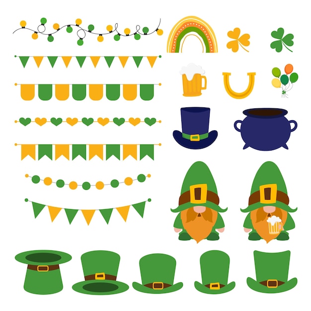 Set di elementi del giorno di san patrizio. festa irlandese. illustrazione vettoriale