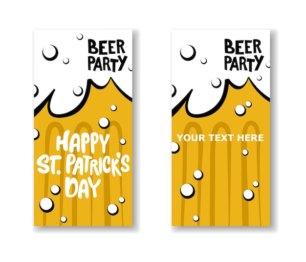 Vector set st. patrick's day-feestvliegers. illustratie van een bierpullen met st. patrick's day belettering. vectorillustratie van bierpullen. bierfeestje