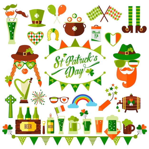 Vector set of st. patricks day in green and orange