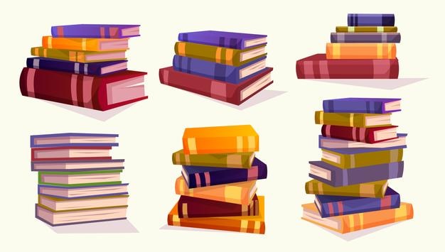 Set of stack library books front side view School literary collection education books University literature bookstore Bookshelf of encyclopedia isolated on white background Vector illustration