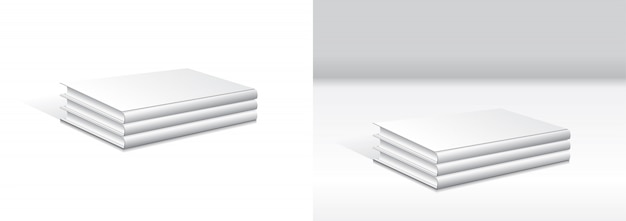 Vector set of stacking blank white hardcover book mockup template.