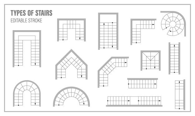 Set di scale per la vista dall'alto della planimetria kit di icone per il progetto di interni elementi architettonici per lo schema degli appartamenti simbolo di costruzione elemento di design grafico progetto vector