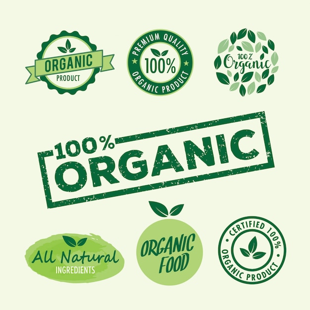 Vector set of stamp lettering for organic and natural product