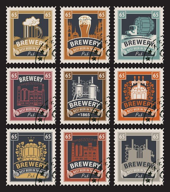 Set of stamps on brewery theme