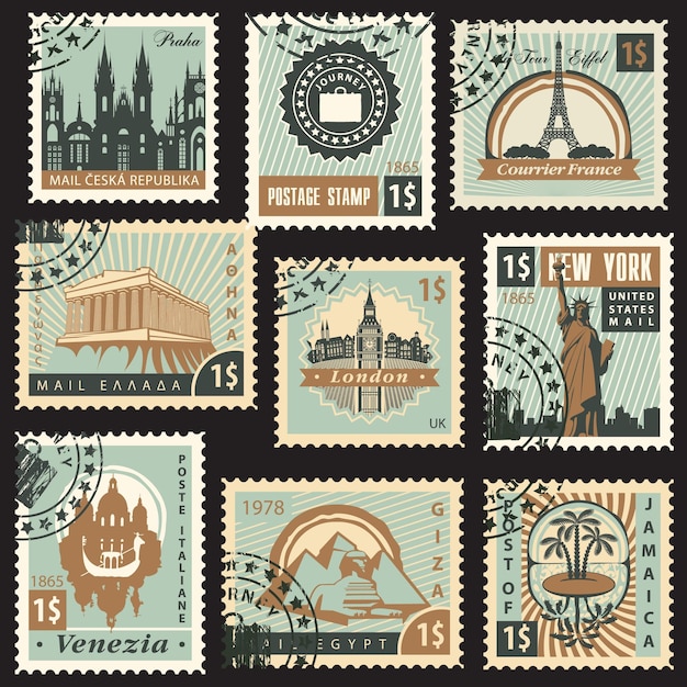 set of stamps from different countries