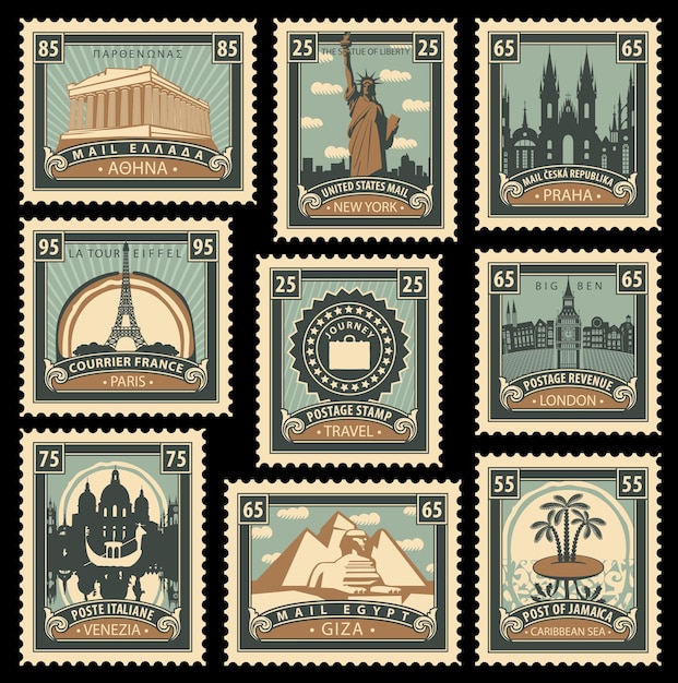 set of stamps with landmarks