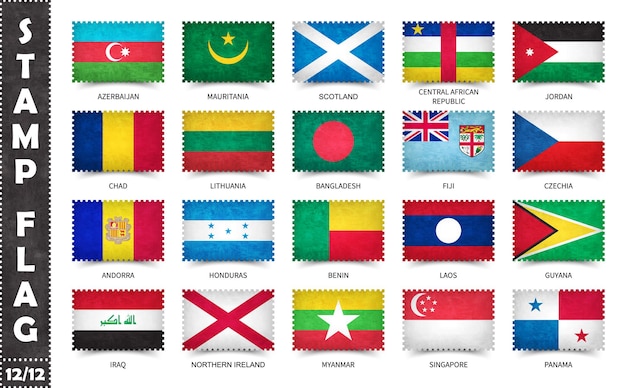 Vector set of stamps with official country flags