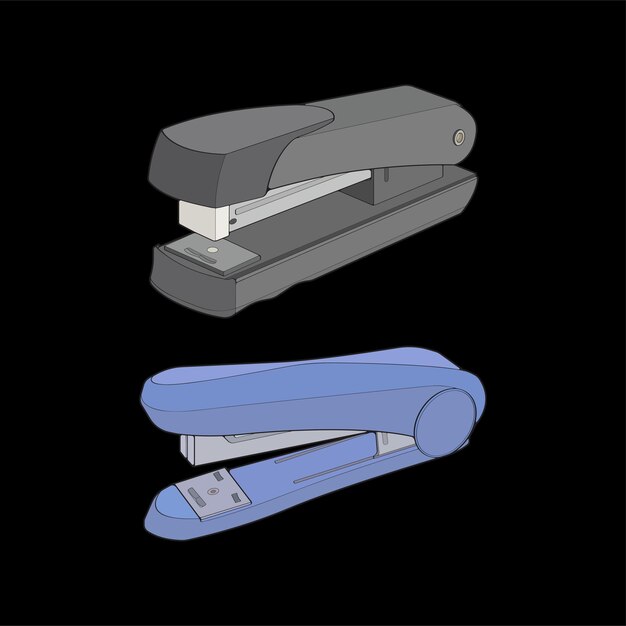 Set of stapler in vector art style isolated on black background stapler in vector art style for coloring book