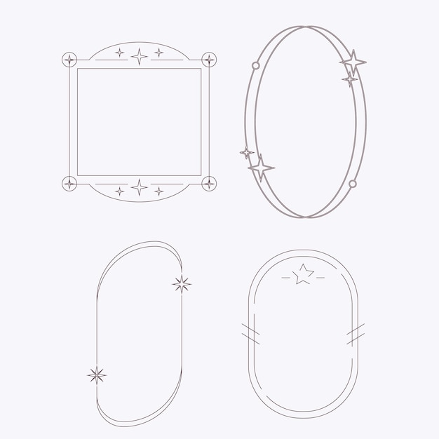 Set of star frames arch element with linear ornament vector minimal decorative set of retro border