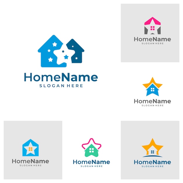 Set of Star home logo illustration template House star logo design concept vector