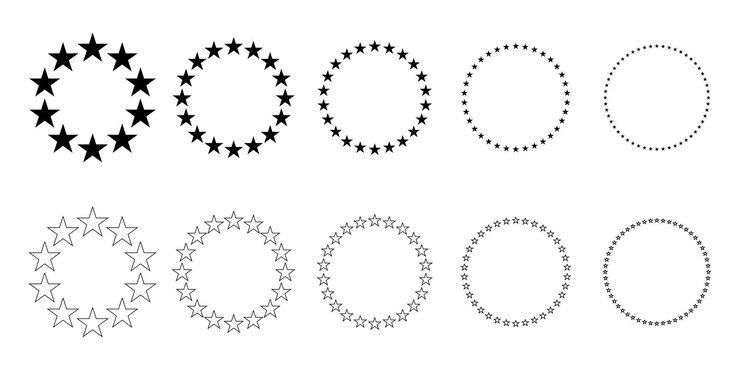 Set of star icons in a circle Round star frame