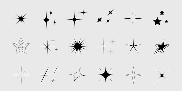 Vector set of star shapes retro futuristic sparkle