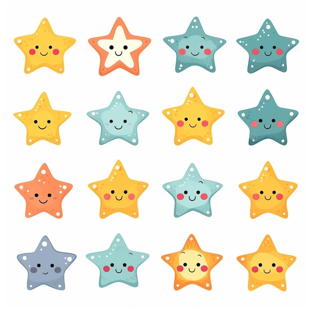 Vector a set of star shapes with different colors and the words 