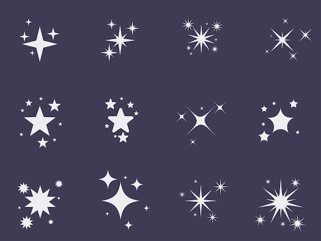 Impostare la stella o l'illustrazione vettoriale della raccolta di icone scintillanti eps10