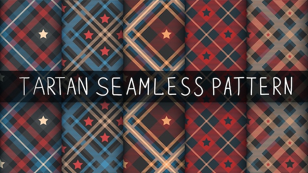 Set star tartan seamless pattern