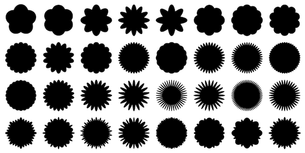 Set of starburst stickers Vector circle shapes Simple stickers labels Different variations