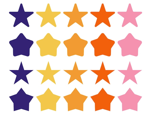 さまざまな形のフラットなデザインの明るい色の星のセット