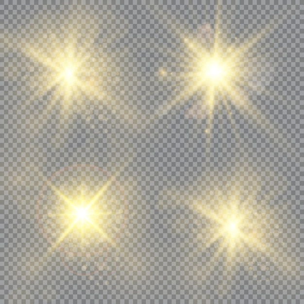 set of stars light and radiance rays and brigh