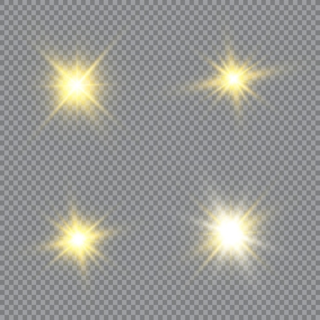 set of stars light and radiance rays and brigh