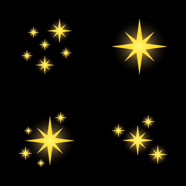 Vector set of stars sparkles flat design