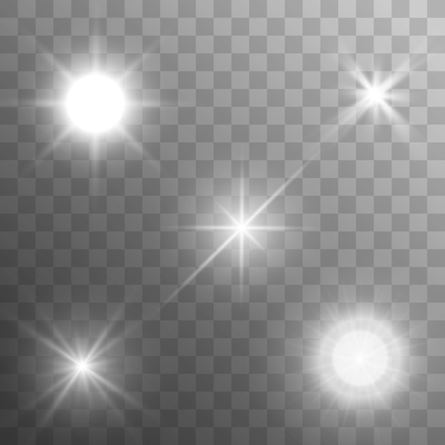 Set of stars on a transparent white and gray background on a chessboard.