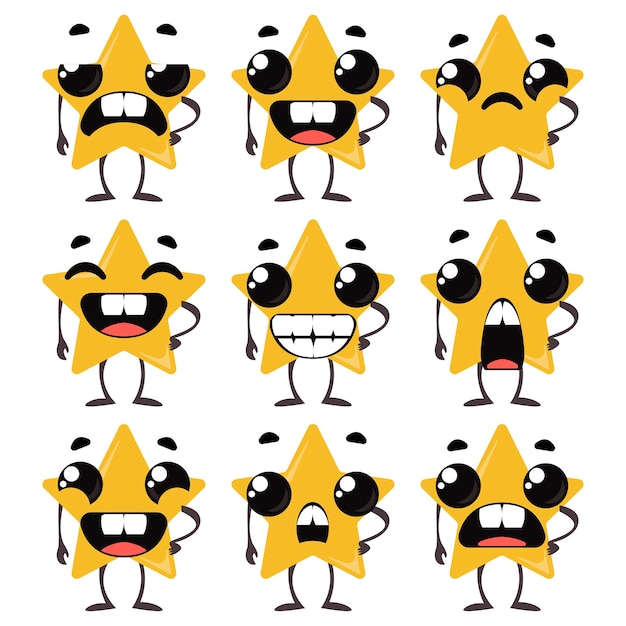 Set stars with different emotions. vector illustration in cartoon childish style fun