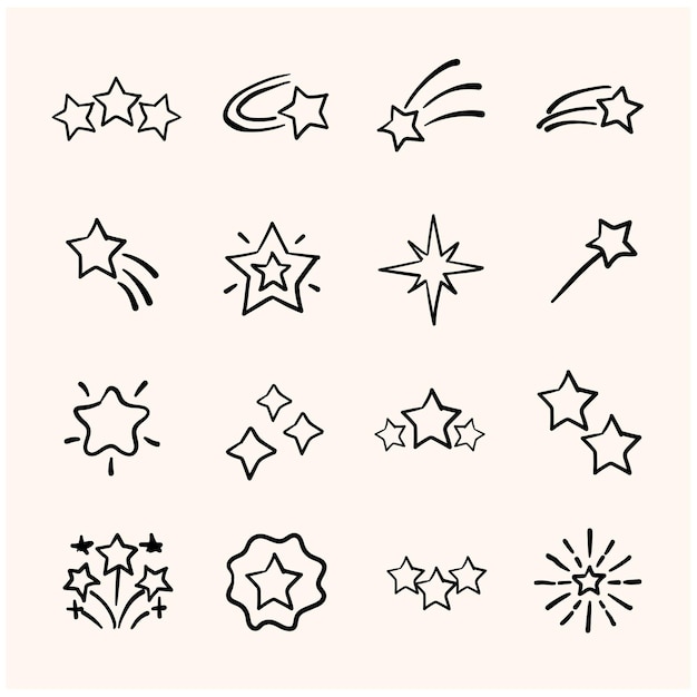 Set of stars with doodle line art doodle line art illustration of web symbols for websites