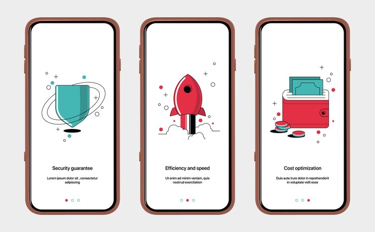 Vector set of start screens for mobile app design.