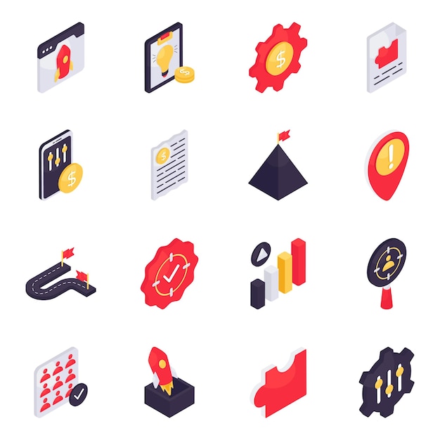 Set of startup isometric icons