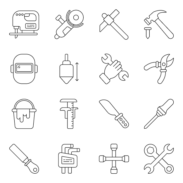 Vector set of stationery and design tools line icons