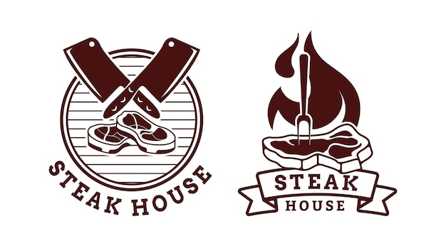 Vector set steak house barbecue bbq-grill logo sjabloon