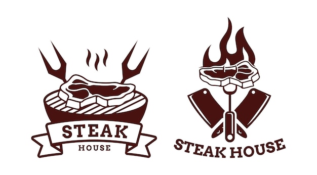 Set Steak house Barbecue BBQ-grill logo sjabloon