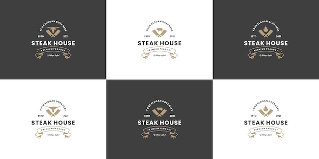 Set steak house etiketten logo ontwerp vintage badge.