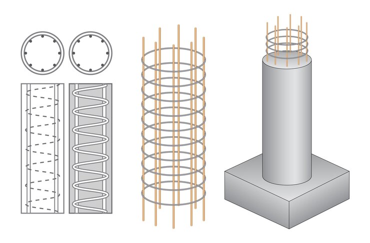 Vector set of steel column foundation in reinforced concrete block eps vector