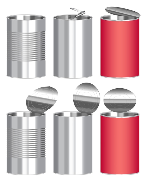 set of a steel cylinder tin canned food box