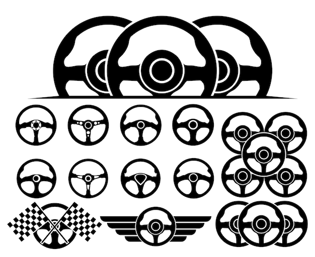 Set Steering Wheel silhouette icon logo Car accessories design vector illustration