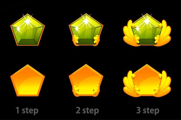 Vector set of step by step improvement of precious green stones.