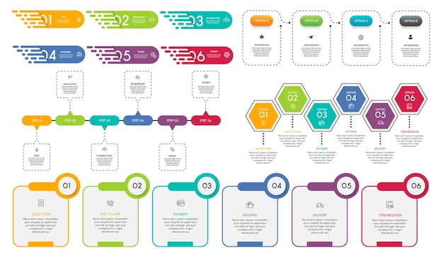 Set of Steps business data visualization timeline process infographic template design with icons