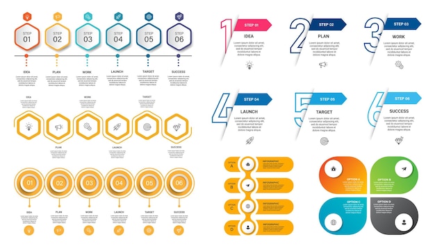 Set of Steps business data visualization timeline process infographic template design with icons