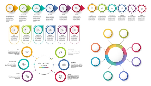 Vector set of steps business data visualization timeline process infographic template design with icons