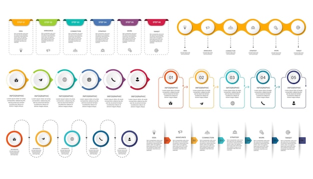 Set of Steps business data visualization timeline process infographic template design with icons