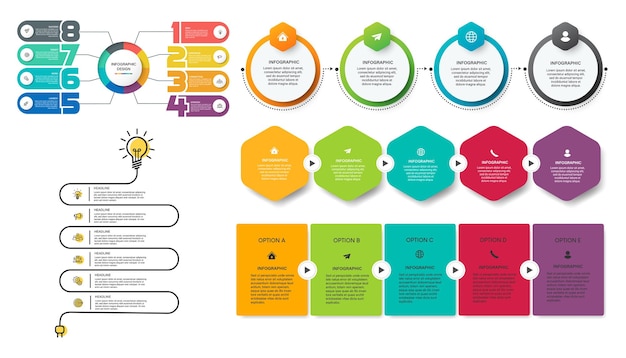 Set of Steps business data visualization timeline process infographic template design with icons